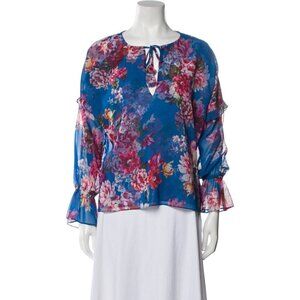 Elie Tahari blouse New womens size Medium long sleeve blue floral